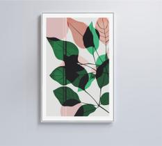 Quadro pintura folhas verdes e rosa