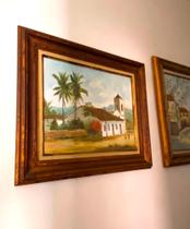 Quadro Pintura Oleo Igreja Antiga Assinado Moldura Madeira