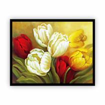 Quadro Pintura Rosas e Flores Moldura Preta 60x40cm - PlimShop