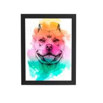 Quadro Pitbull Cachorro Tinta Aquarela Moldura 30X40Cm