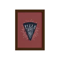 Quadro Pizza Cozinha Love At First Bite Moldura Marrom 33x43