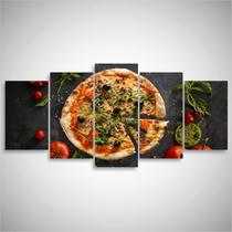 Quadro Pizza e Temperos Mosaico 5 Peças decorativo Para Pizz