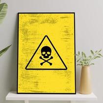 Quadro Placa Perigo Caveirinha 33X24Cm - Com Vidro Branca