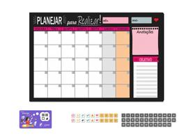 Quadro Planejador Calendário Mensal + 55 Imãs + Tecnologia