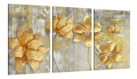 Quadro Plaquinhas 20x30 Flores Douradas Abstrato Decorativo - PLAQUINHASHOW