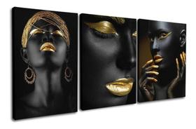 Quadro Plaquinhas 20x30 Mulheres Negras Rosto Dourado - PLAQUINHASHOW