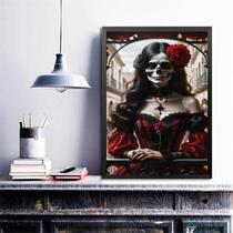 Quadro Pomba Gira Rosa Caveira 24x18cm - com vidro
