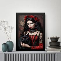 Quadro Pombagira Com Gato Preto 24x18cm