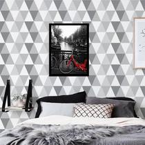 Quadro Ponte Com Bicicleta Vermelha 33X24 Com Vidro - Preta Quadro Ponte Com Bicicleta Vermelha 33X24 Com Vidro - Preta