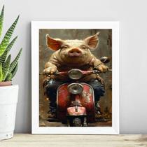 Quadro Porco Motociclista 24x18cm - com vidro