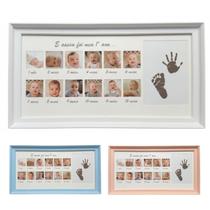 Quadro Porta Retrato Fotos 12 Meses Bebê Com Kit Tinteiro Para Mão e Pé Decoração Infantil Quadro Porta Retrato Fotos 12 Meses Bebê Com Kit Tinteiro Para Mão e Pé Decoração Infantil