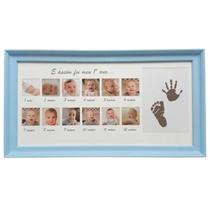 Quadro Porta Retrato Fotos 12 Meses Bebê Com Kit Tinteiro Para Mão e Pé Decoração Infantil