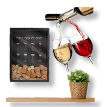 Quadro Porta Rolha/tampinha Vinhos Cerveja Preto De Parede