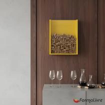 Quadro Porta Rolhas de Vinho Champanhe Tampinhas Decorativo - Amarelo Laca