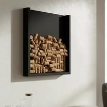 Quadro Porta Rolhas de Vinho Champanhe Tampinhas Decorativo de Parede - Preto Laca