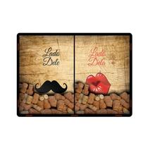 Quadro Porta Rolhas Vinho Em MDF Lado Ele e Lado Ela