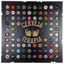 Quadro Porta Tampinhas Decorativo Para Sala Área de Festas Cantinho do churrasco - Cervejaterapia Cor Preto