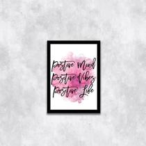 Quadro Positive Mind, Vibes And Life 45X34Cm Com Vidro Preta