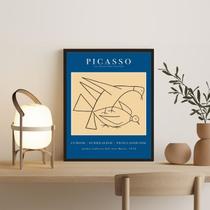 Quadro Poster Picasso Minimalista AzulPássaros 45x34cm - com vidro