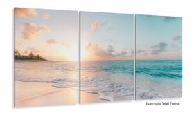 Quadro Praia Mar Paisagem Do Entardecer Sala Recepção 120x60 em tecido 3 peças