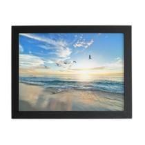Quadro Praia Mar Pássaros Paisagem Moldura Preta 60X40Cm