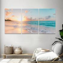 Quadro Praia Mar Por do Sol 120x60 Mosaico para Tela Canvas