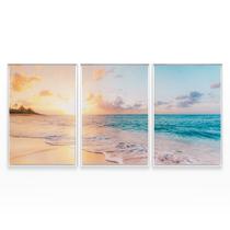 Quadro Praia Mar Pôr Do Sol Paisagem Ao Entardecer Mosaico Decorativo Moldura - Bimper