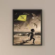 Quadro Praia - Menino Com Pipa 45X34Cm - Com Vidro