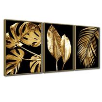 Quadro Premium Textura CXAlta Folha Ouro em Preto3 3un 40x60