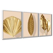 Quadro Premium Textura CXAlta Folhas Ouro em Bege4 3un 40x60