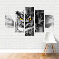 Quadro Preto Branco Coruja Pássaro Ave Olhos Amarelos Canvas