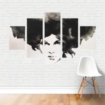 Quadro Preto e Branco Abstrato Arte Rosto Mulher Afro Canvas