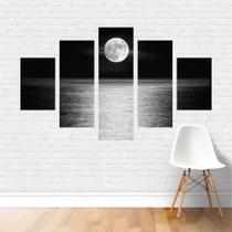 Quadro Preto e Branco Oceano Pacífico Lua Cheia Tela Canvas