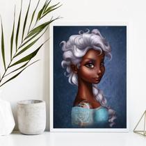 Quadro Princesa Elsa Negra 45x34cm Moldura Branca
