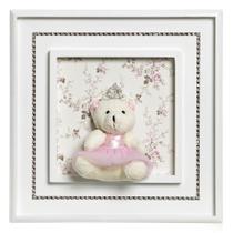 Quadro Princesa Strass Ursa Grande Rosa Quarto Bebê Infantil Menina