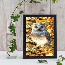 Quadro Prosperidade Ouro Coruja 33x24cm - Vidro Branco