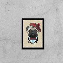 Quadro Pug Boina 33x24cm - com vidro