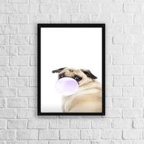 Quadro Pug Chiclete 33X24Cm - Com Vidro Moldura Preta