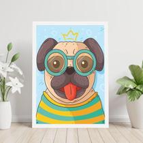 Quadro Pug De Óculos 45X34Cm - Com Vidro Moldura Branca