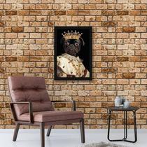 Quadro Pug Rei 33X24Cm - Com Vidro - Madeira Preta