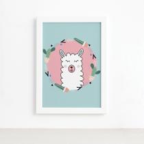 Quadro Quarto Bebê Animais Amigos Lhama Mold Branca 33x43cm
