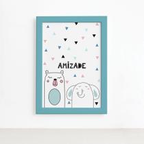 Quadro Quarto Bebê Animais Amigos Urso Mold Azul 22x32cm Quadro Quarto Bebê Animais Amigos Urso Mold Azul 22x32cm