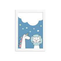 Quadro Quarto Bebê Unicórnio e Leão Mold Branca 22x32cm