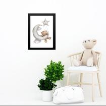 Quadro Quarto Bebê Ursinho Lua Estrela 45X34Cm - Com Vidro