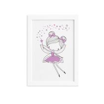 Quadro Quarto de Menina Fada Lilás Moldura Branca 22x32