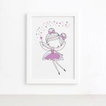 Quadro Quarto de Menina Fada Lilás Moldura Branca 33x43cm