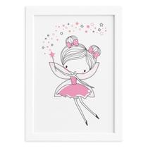 Quadro Quarto de Menina Fada Rosa Moldura Branca 22x32
