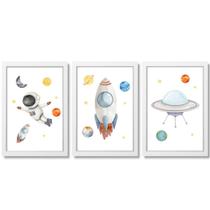 Quadro Quarto Infantil Bebê Astronauta Aquarela Minimalista