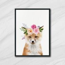 Quadro Raposinha Coroa de Flores 33x24cm - com vidro Quadro Raposinha Coroa de Flores 33x24cm - com vidro