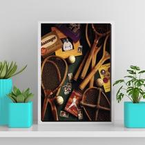 Quadro Raquetes Tênis Vintage 33X24Cm - Com Vidro Preta